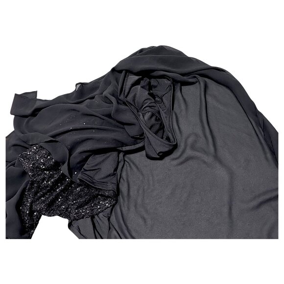 Bob Mackie Top Womens 3X Fits 22W/24W Black Sequin Chiffon Cocktail Lagenlook - Picture 9 of 16